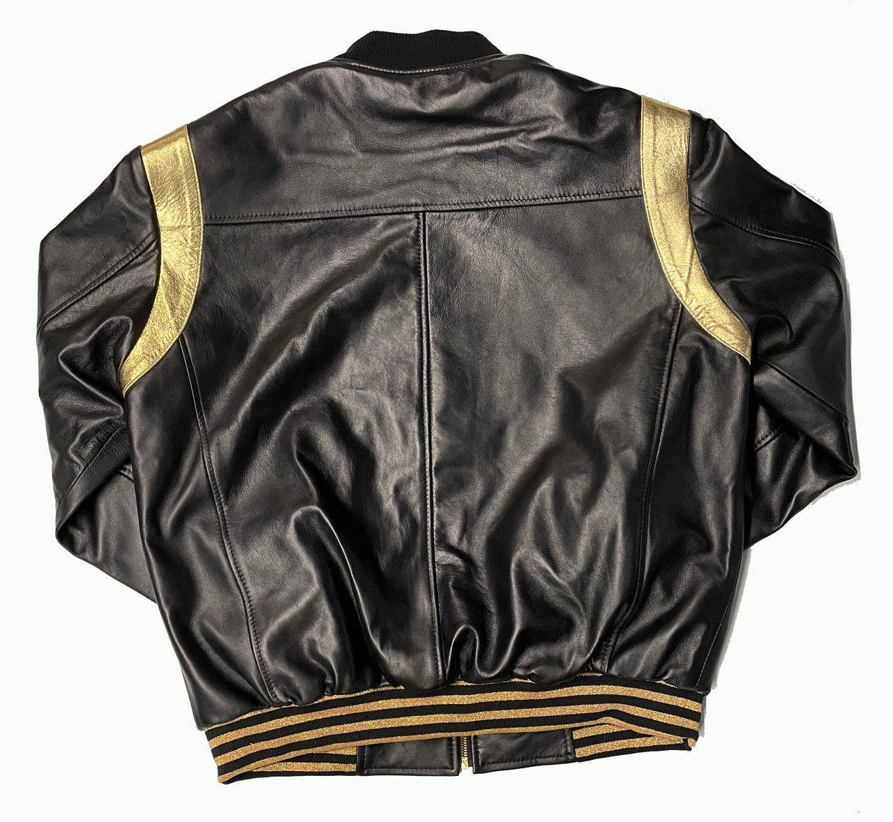 Black Leather Bomber Jacket with Gold Accents ✨🔥