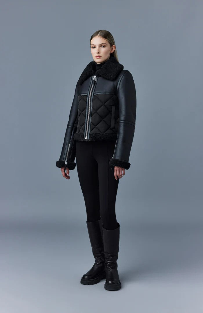 Midnight Bloom – Quilted Shearling Leather Jacket