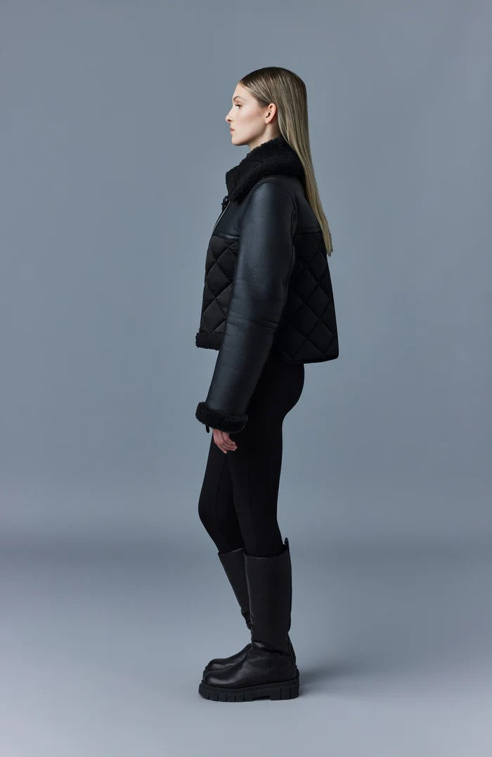 Midnight Bloom – Quilted Shearling Leather Jacket