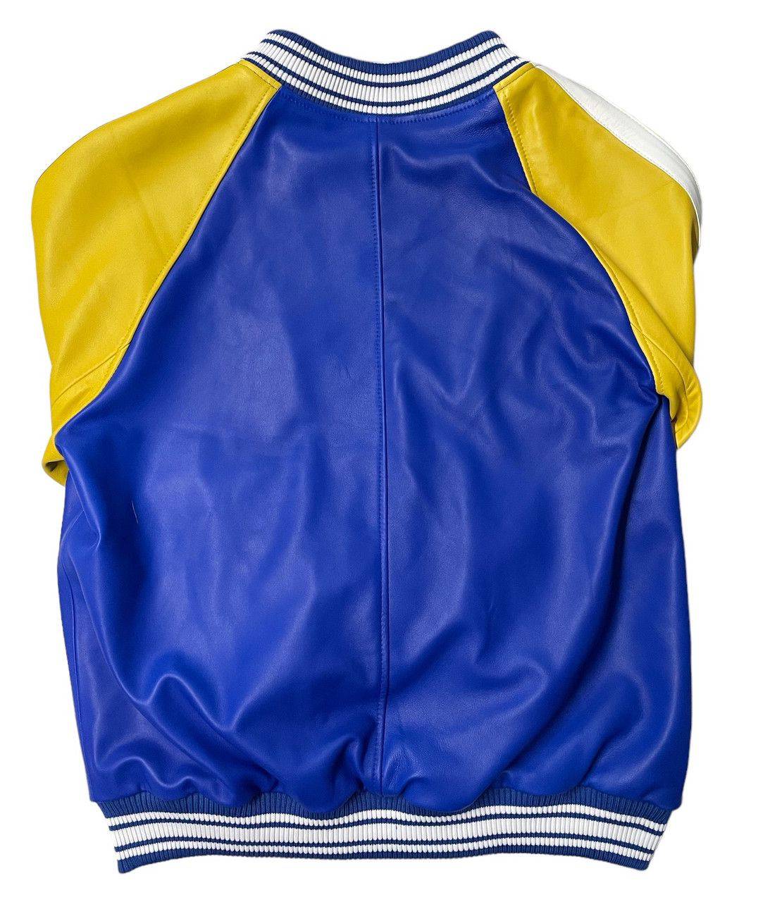 Vibrant Blue & Yellow Varsity Leather Biker Jacket