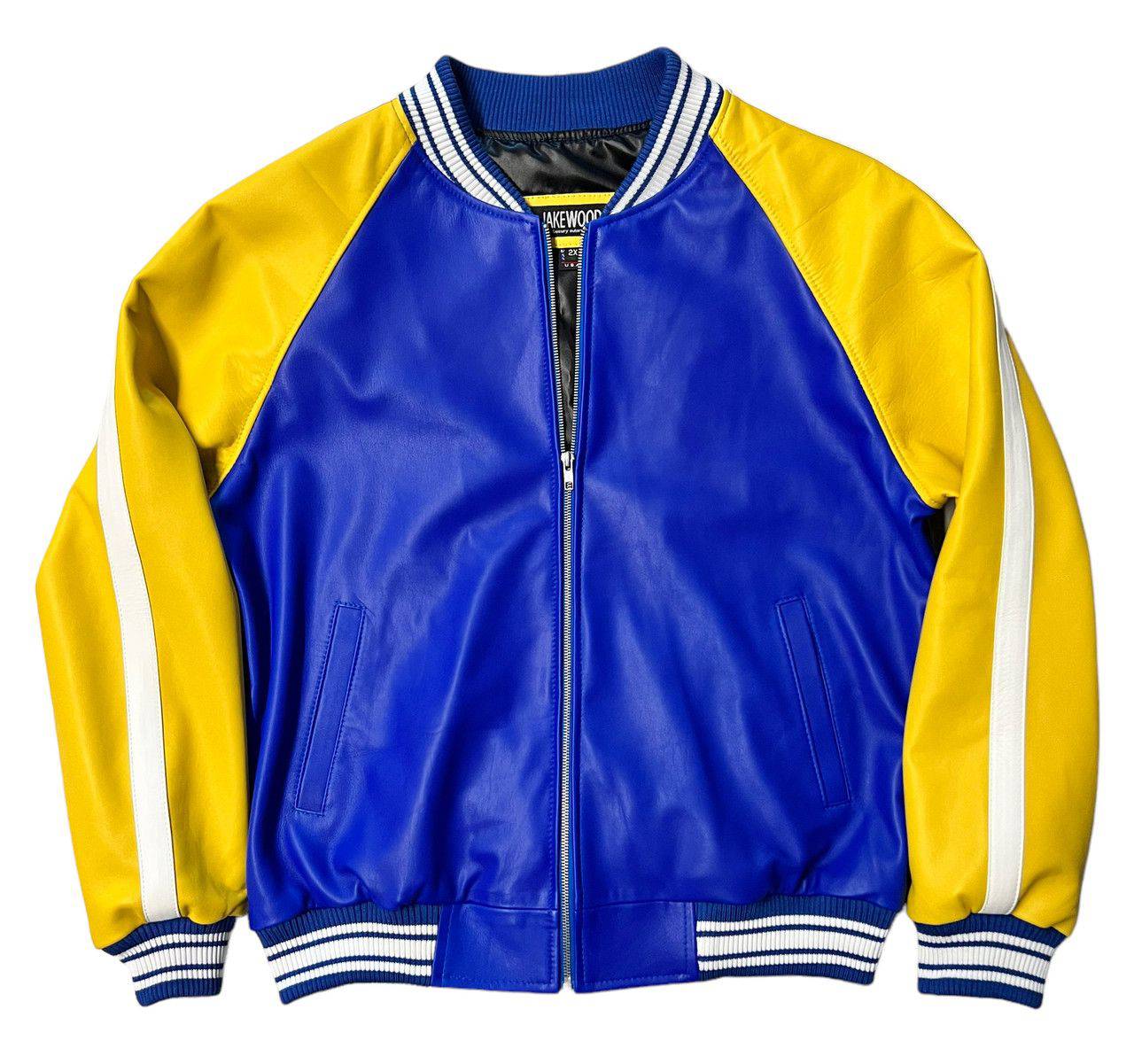 Vibrant Blue & Yellow Varsity Leather Biker Jacket