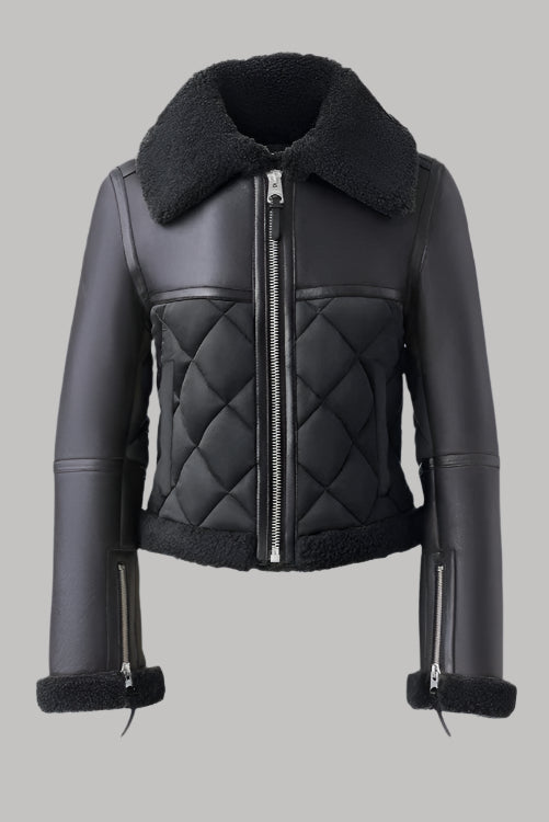 Midnight Bloom – Quilted Shearling Leather Jacket